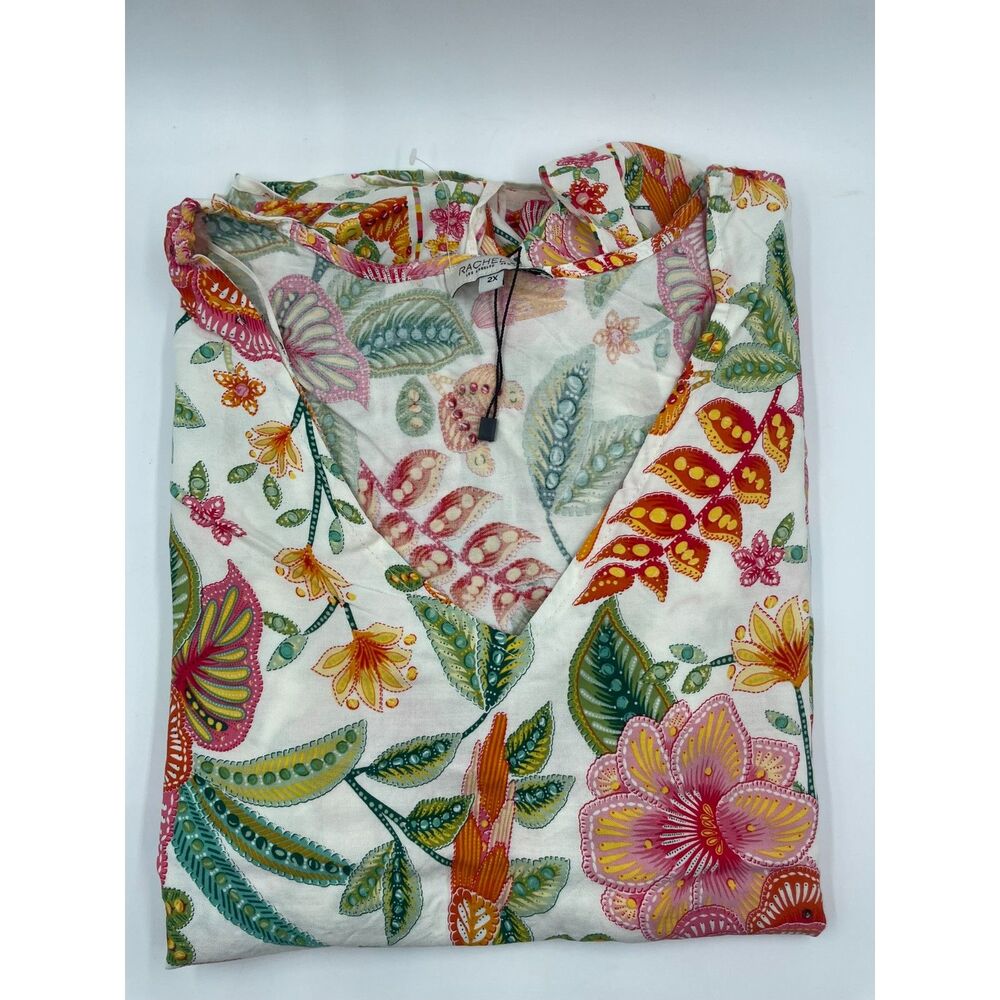 Rachel Zoe Los Angeles 2X Boho Floral Chiffon Flutter Sleeve V-Neck Blouse